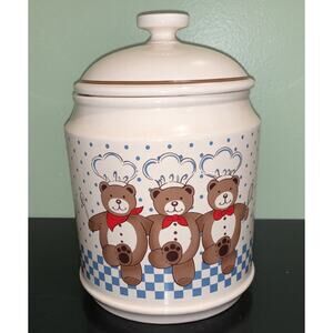 Vintage B & D Large Canister Cookie Jar 3 Dance Bears Chef Hat Japan Ceramic